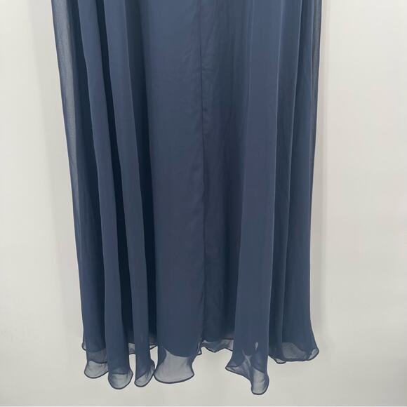 DESSY COLLECTION Dress Tie Chiffon Bridesmaid Gown Maxi Prom Navy Bridal SZ 4 - Picture 13 of 16